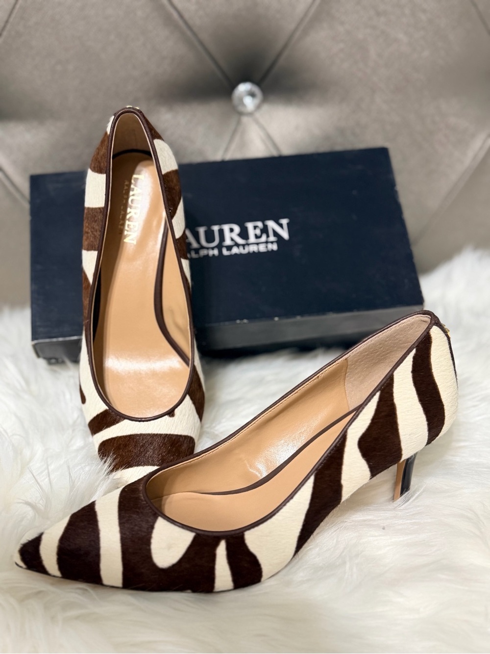 Ralph Lauren Lannette Haircalf Pump Brown & Cream Zebra